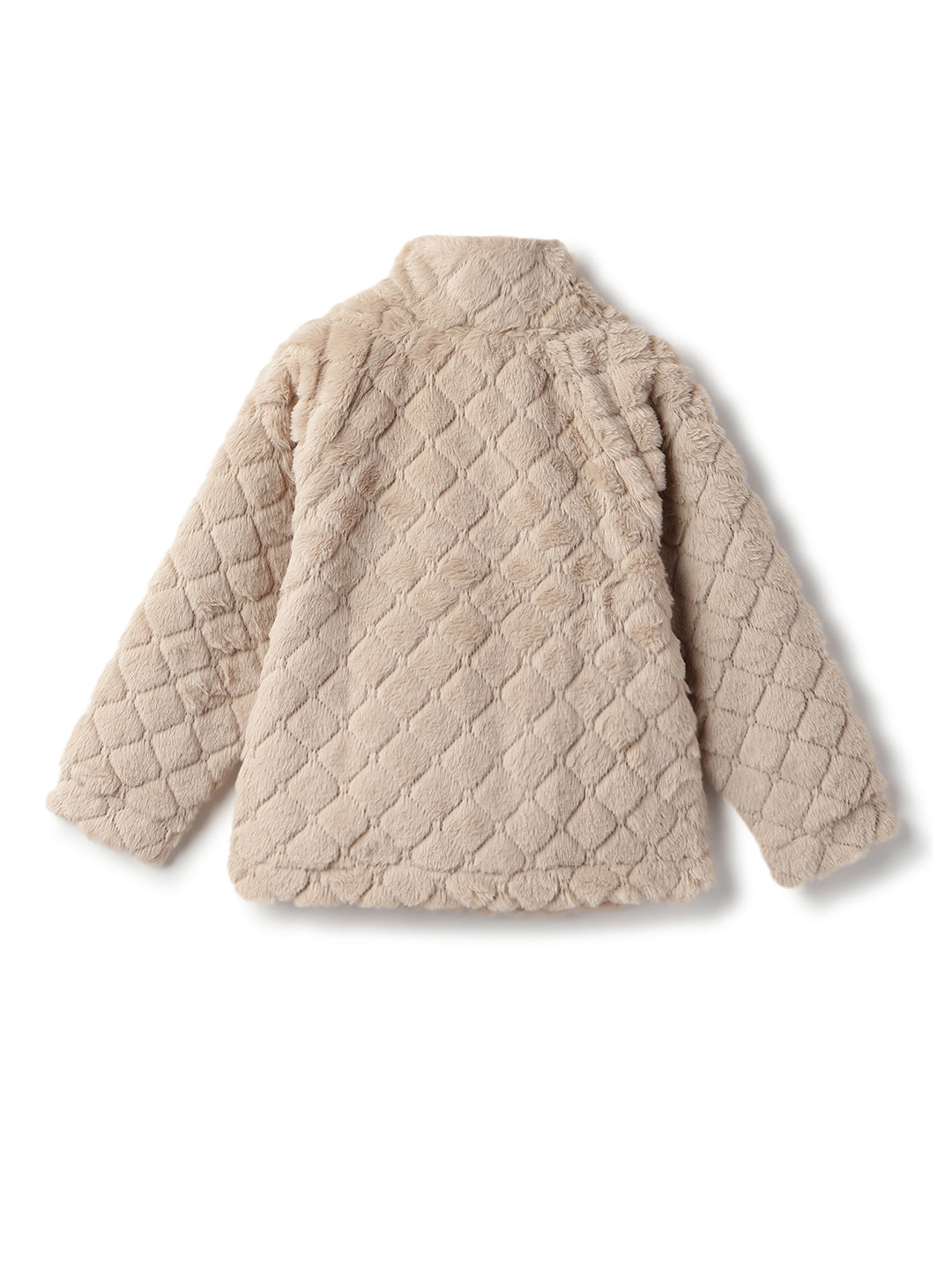 Boys & Girls Beige Solid Polyester Fur Jacket