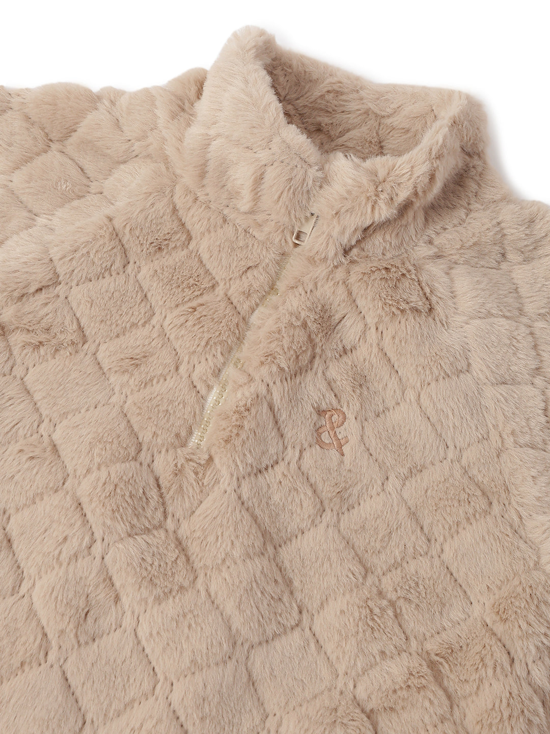 Boys & Girls Beige Solid Polyester Fur Jacket