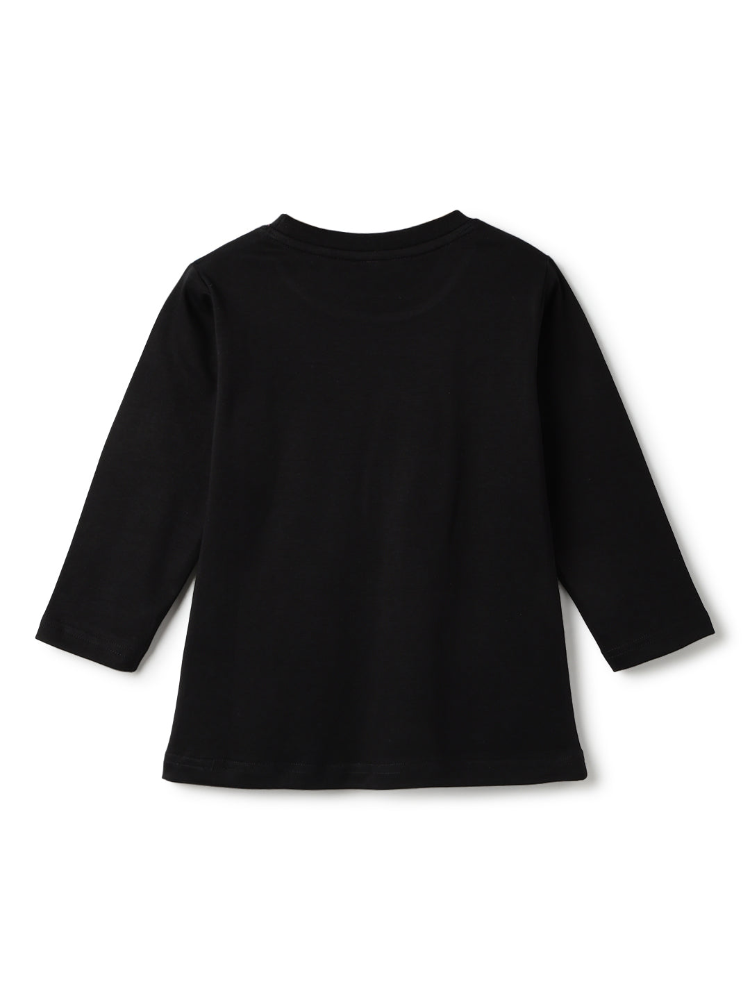 Girls Cotton Black Printed T-Shirt