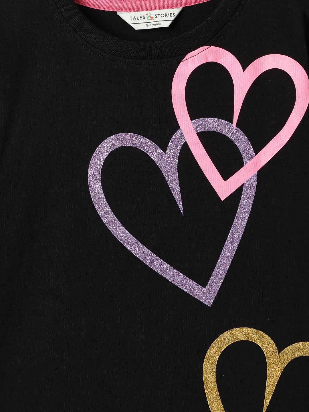 Girls Cotton Black Printed T-Shirt
