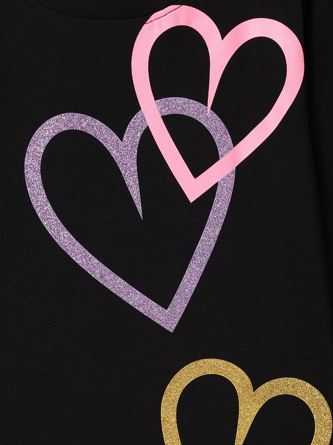 Girls Cotton Black Printed T-Shirt
