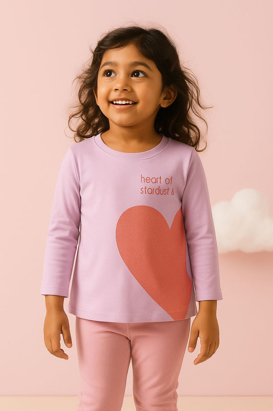 Girls Cotton Lilac Printed T-Shirt