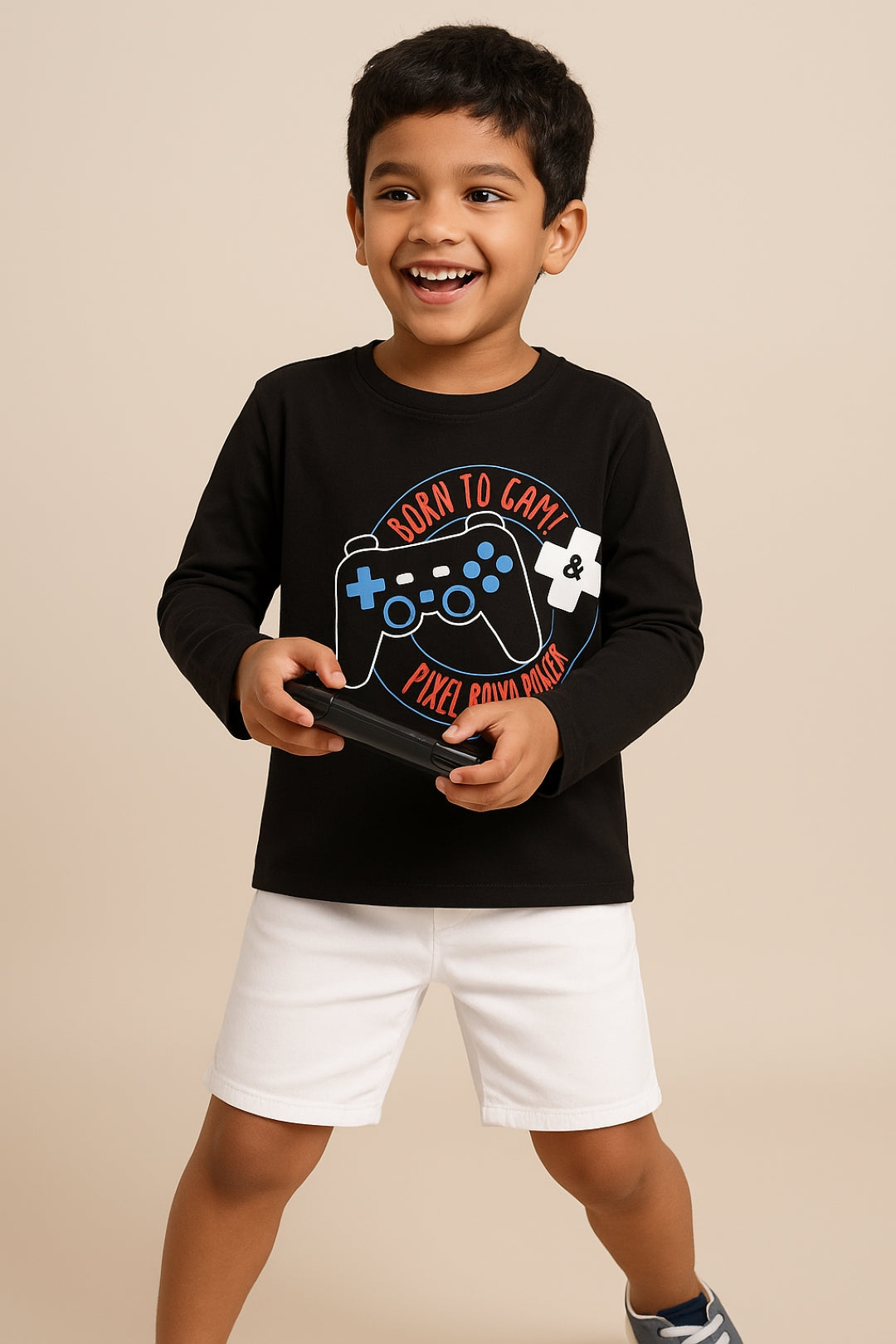 Boys Black Cotton Printed T-Shirt