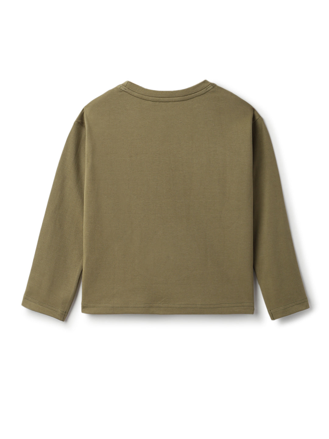 Boys Cotton Cotton Embroidered Olive T-Shirt