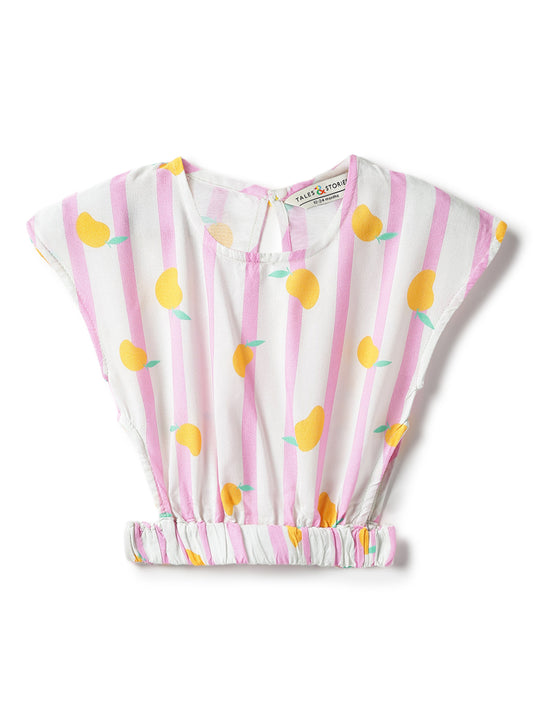 Girls Viscose Pink Printed Sleeveless Casual Top