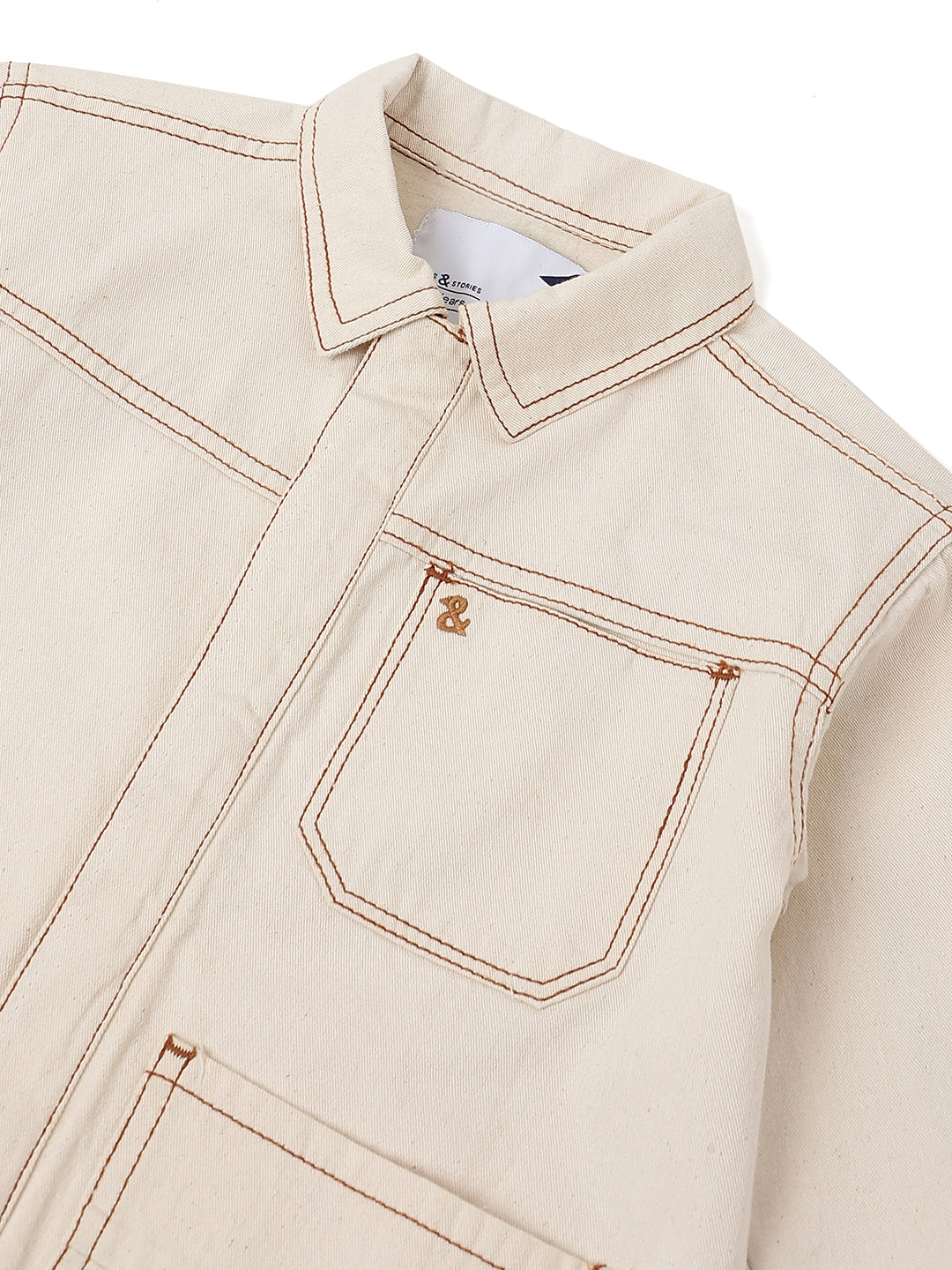 Boys Beige Denim Casual Jacket