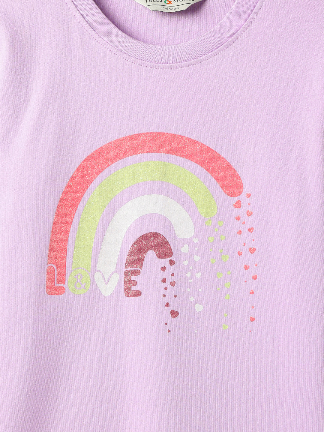 Girls Cotton Lilac Printed T-Shirt