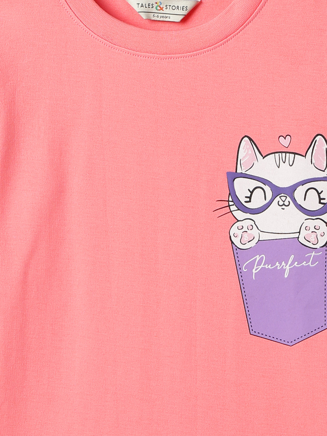 Girls Cotton Dark Pink Printed T-Shirt