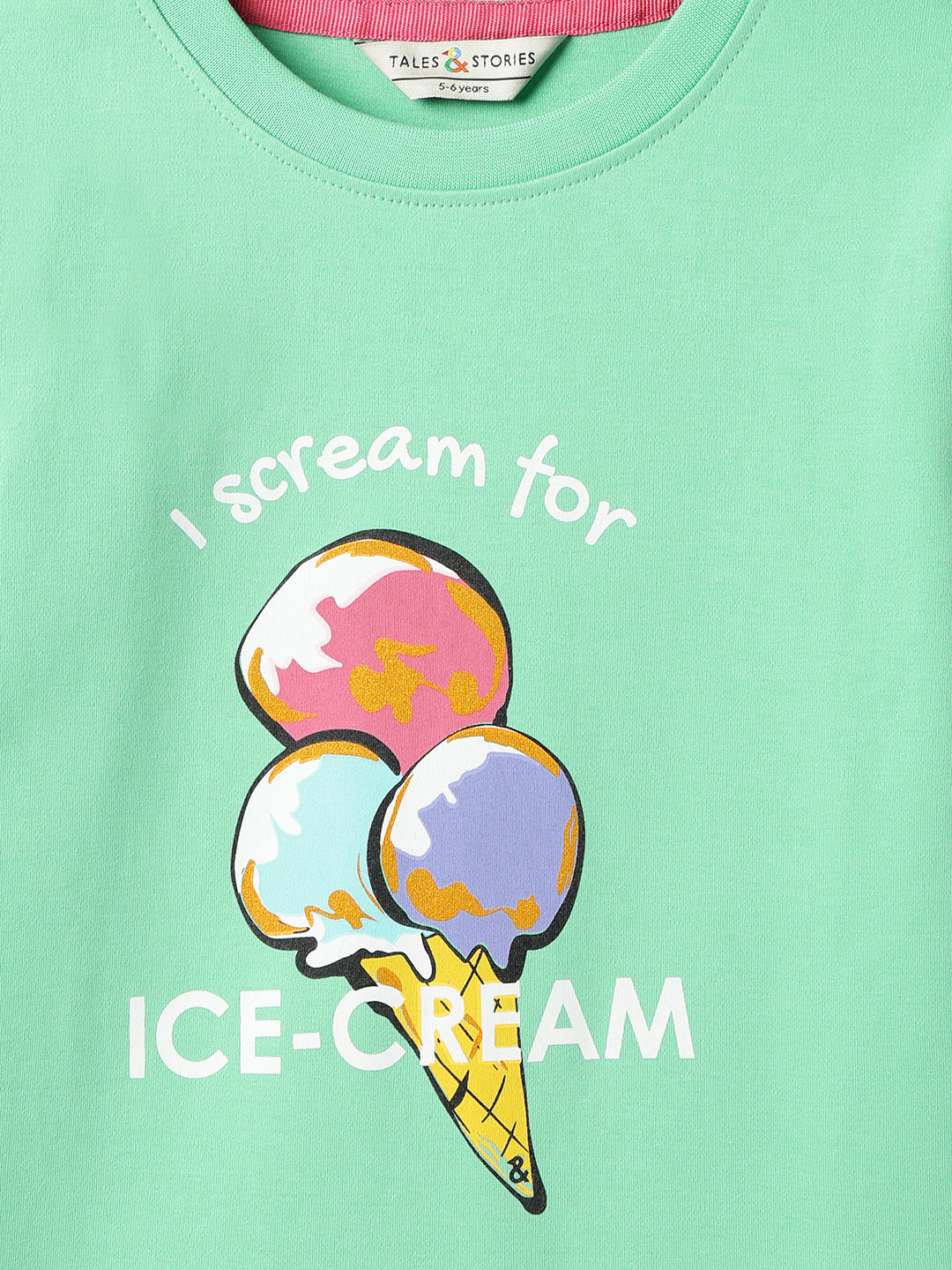 Girls Cotton Mint Printed T-Shirt