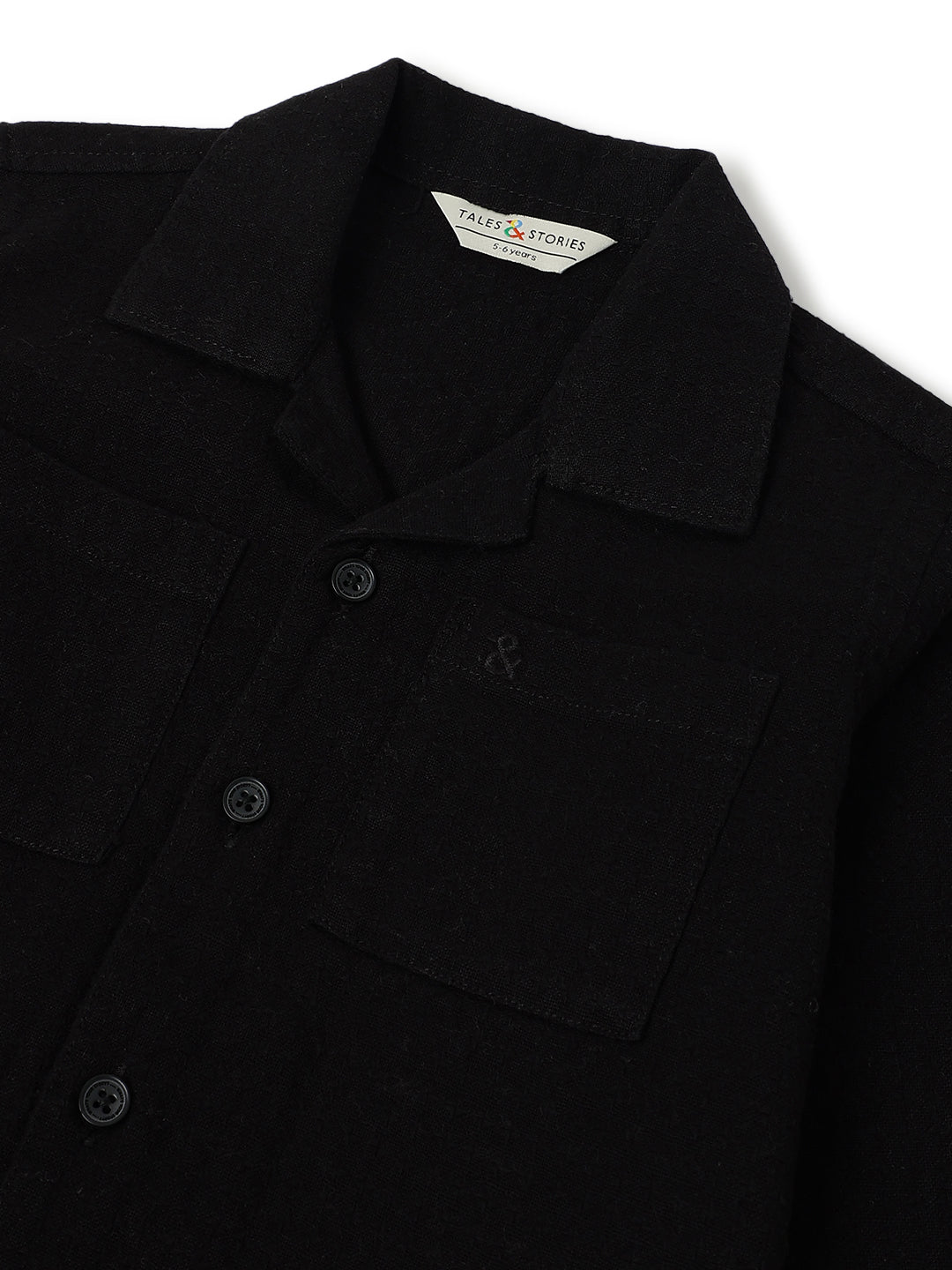 Boys Black Solid Oversized Cotton Shirt