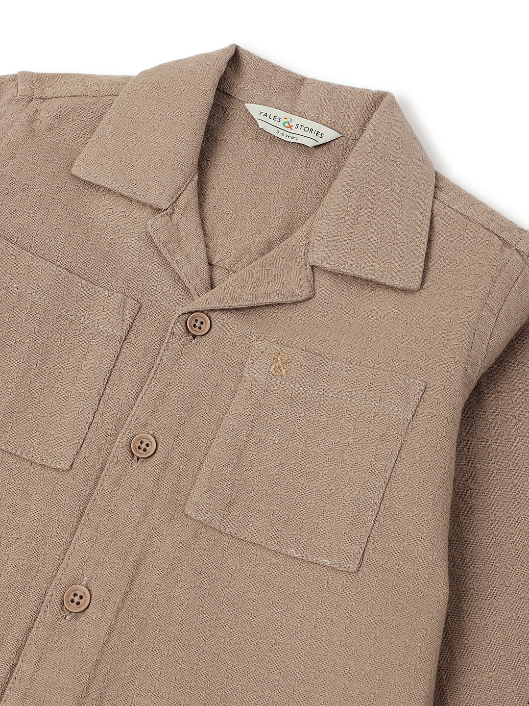 Boys Brown Solid Oversized Cotton Shirt