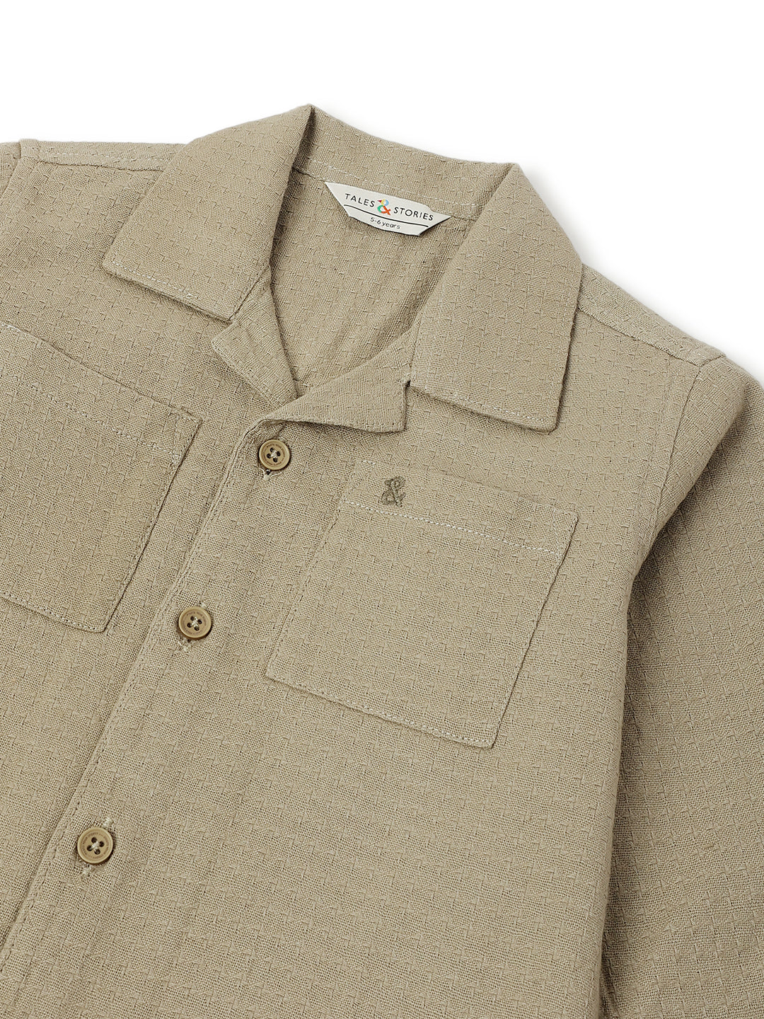 Boys Olive Solid Oversized Cotton Shirt
