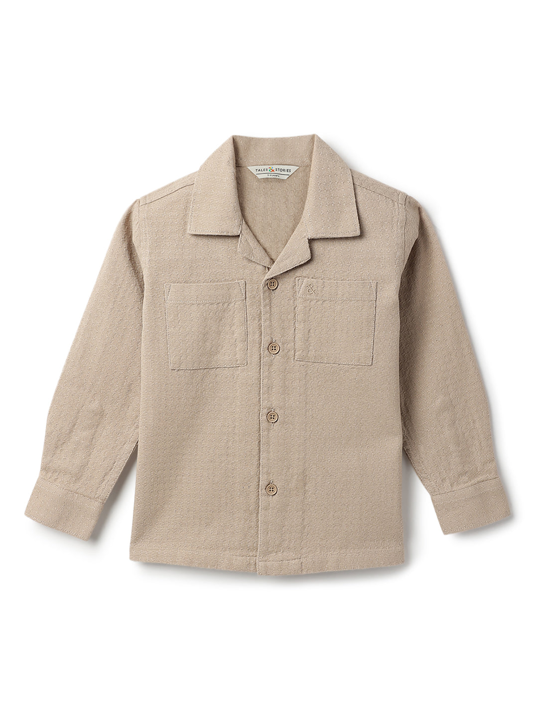 Boys Beige Solid Oversized Cotton Shirt