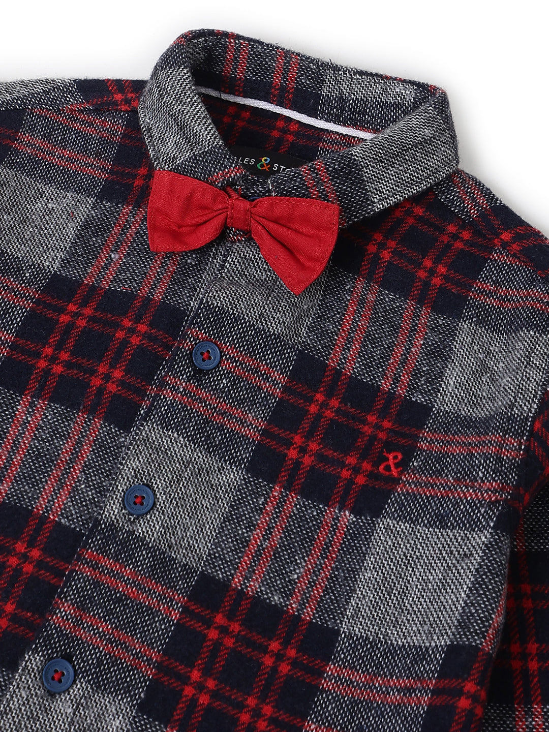 Boys Multicolor Check Flannel Shirt with Bow Tie
