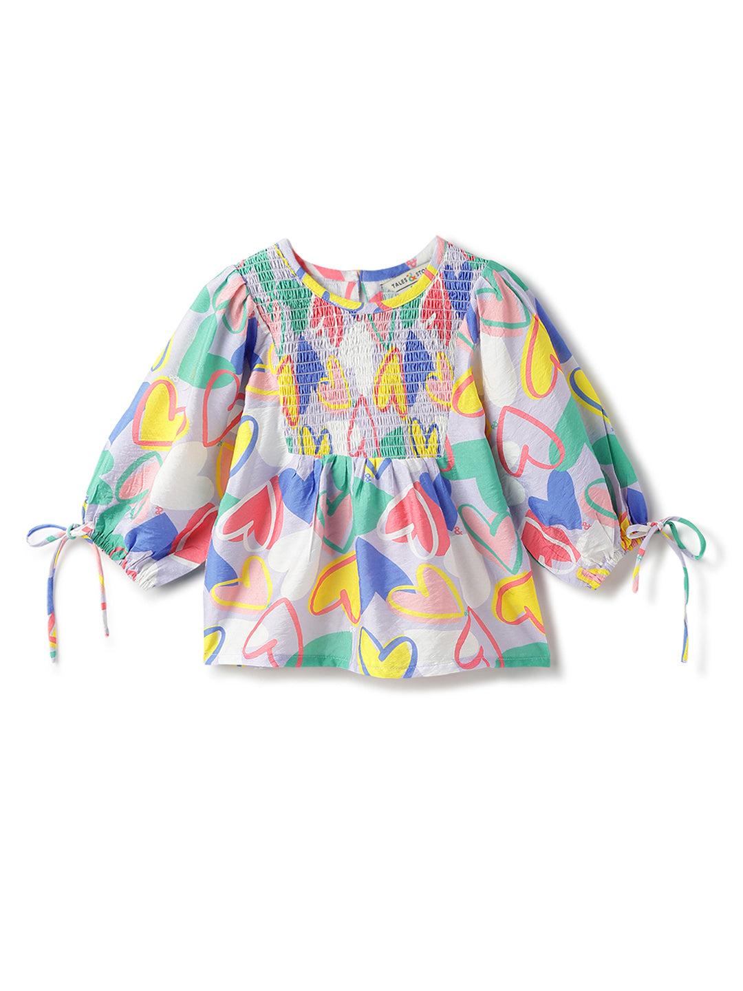 Girls Multi-Colored Printed Viscose Polyester Elbow Sleeve Top