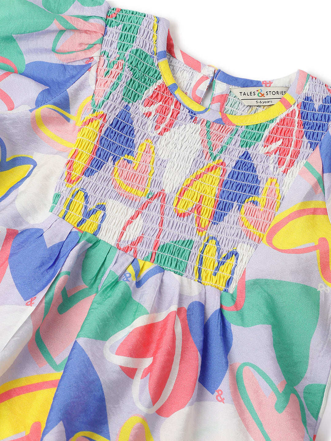 Girls Multi-Colored Printed Viscose Polyester Elbow Sleeve Top