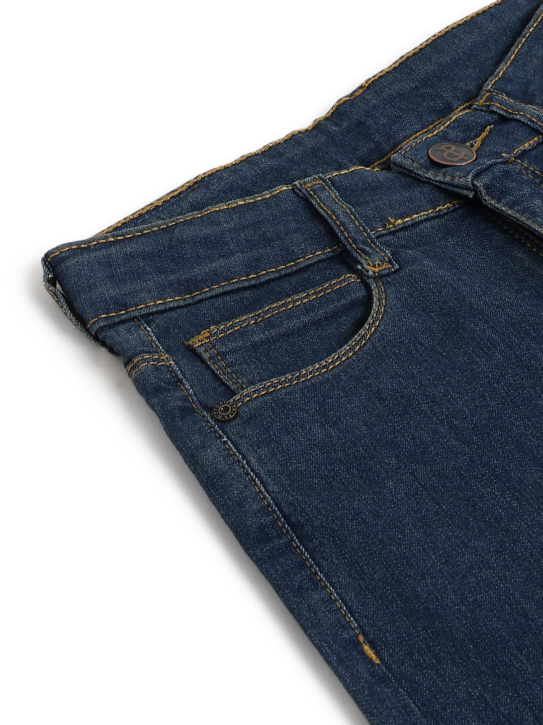 Girls Dark Blue Wide Leg Stretchable Denim Jeans