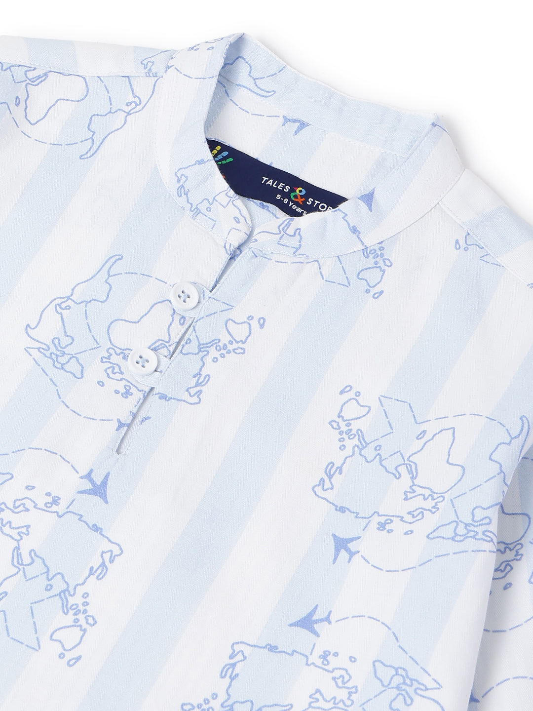 Boys Sky Blue Cotton Printed Kurta Shirt