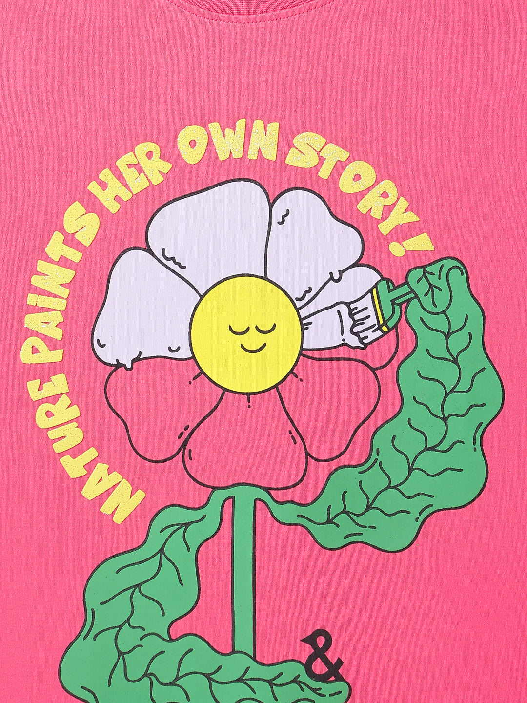 Girls Pink Lycra Floral Printed Casual T-Shirt