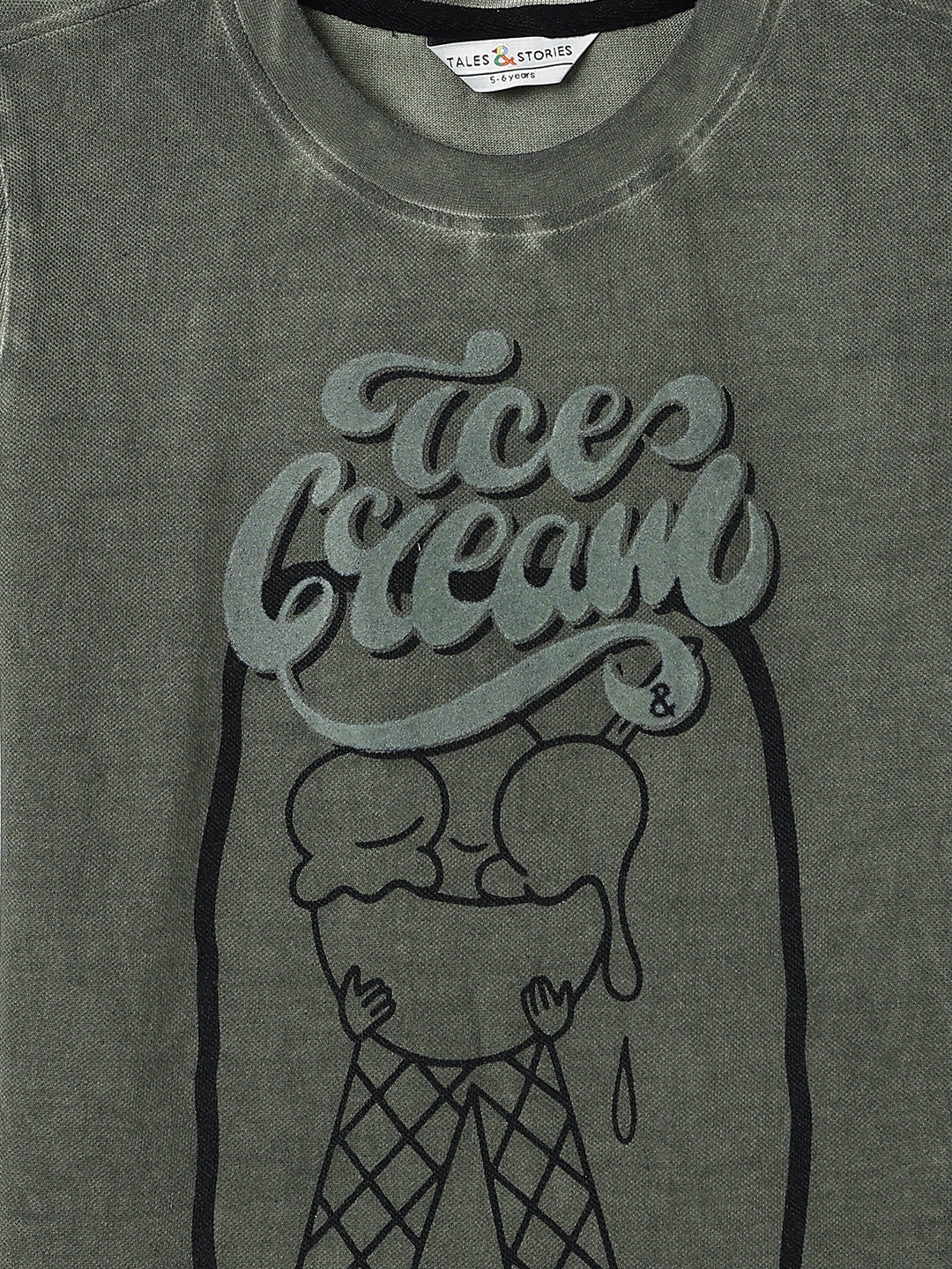 Boys Cotton Olive Printed Oversize T-Shirt