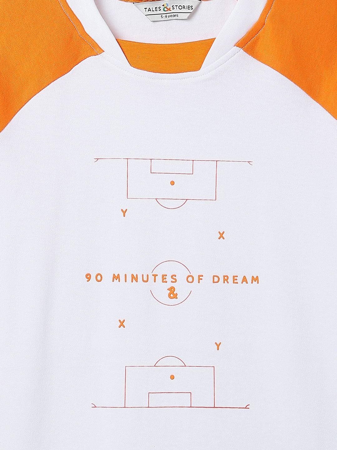 Boys Cotton White Orange Printed Casual Loose Fit T-Shirt
