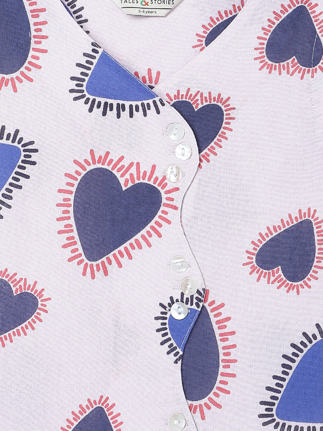 Girls Pink Printed Cotton V Neck Top