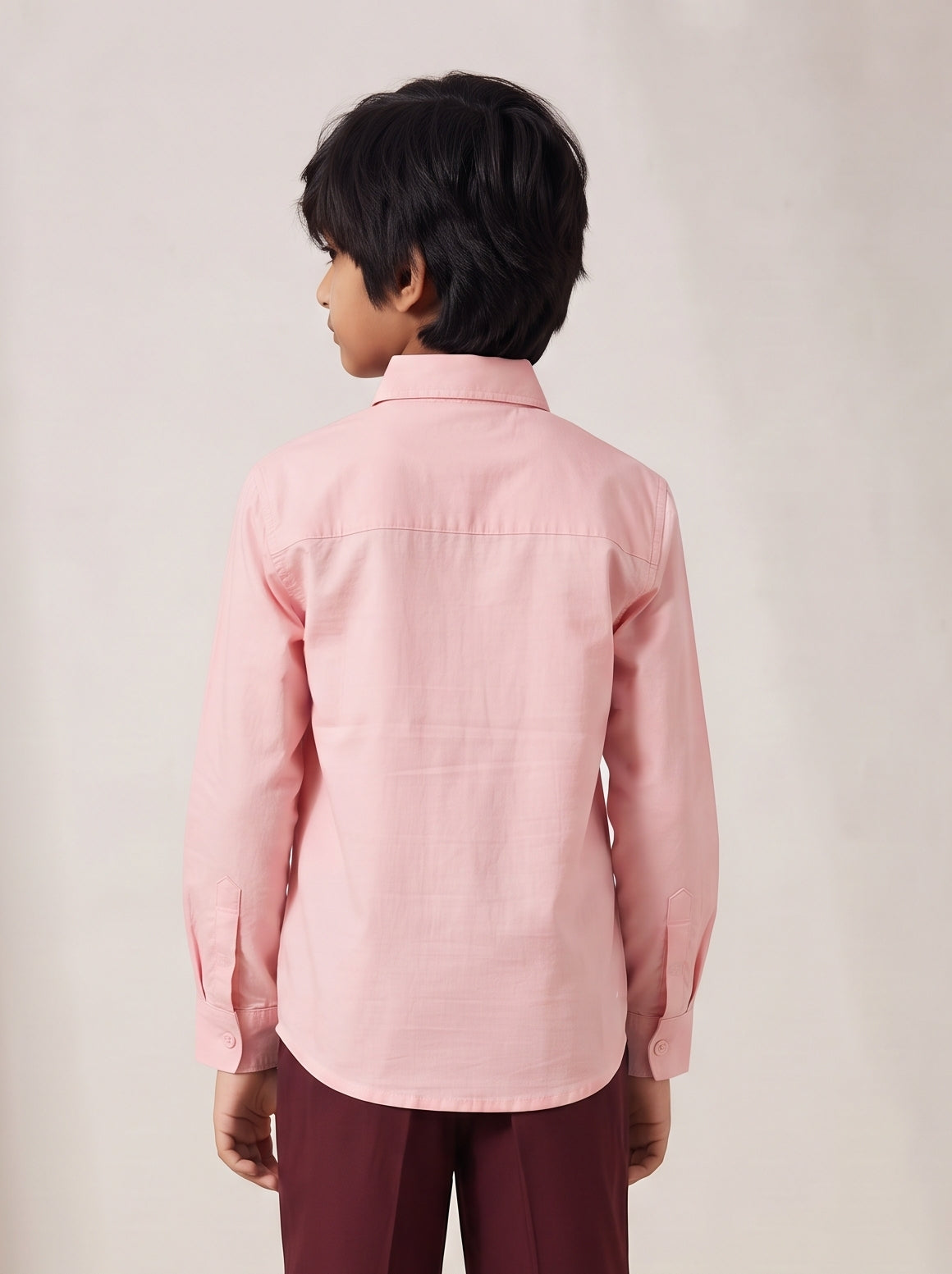 Boys Peach Cotton Lycra Full Sleeve Shirt