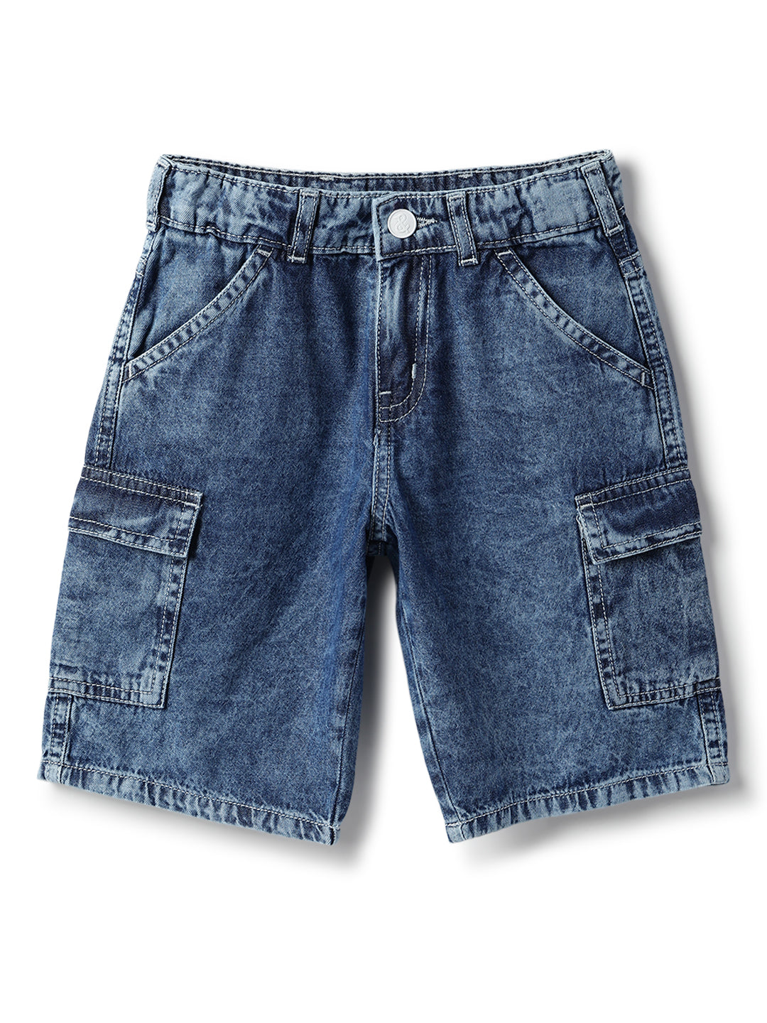 Boys Cotton Denim Look Blue Shirt & Shorts Co-Ord Set