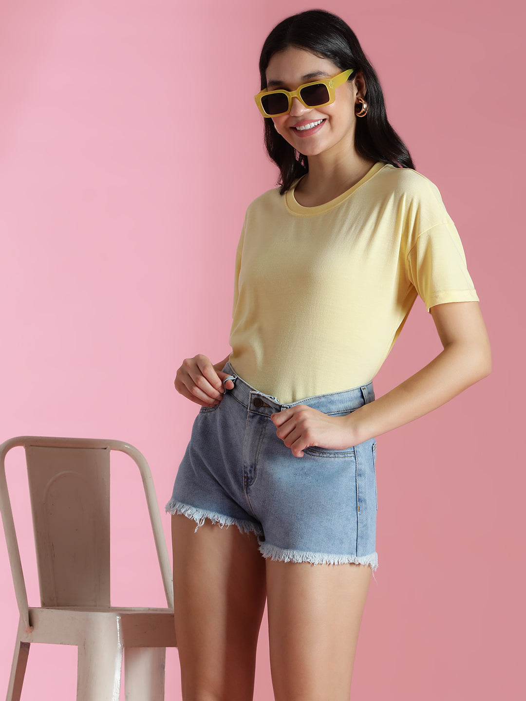 Women's Blue Denim Denim Cotton Washed Mini Shorts