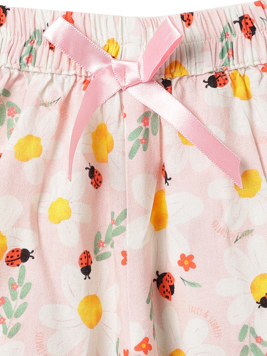 Girls Peach Cotton Printed Shorts