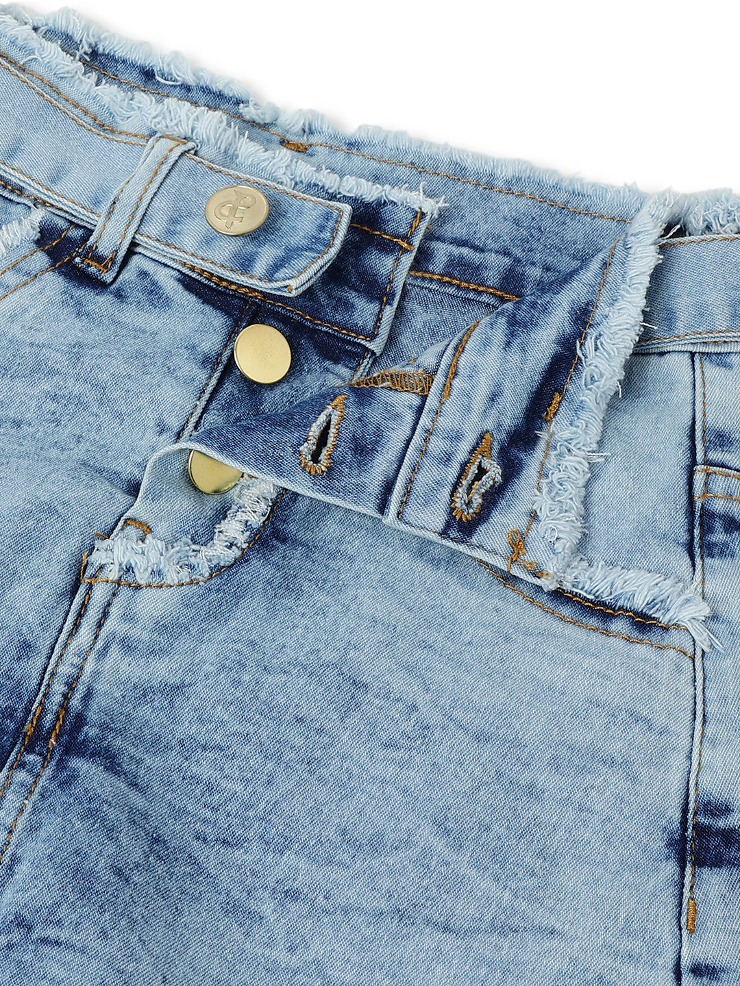 Girls Blue A-Line Lycra Denim Washed Casual Skort