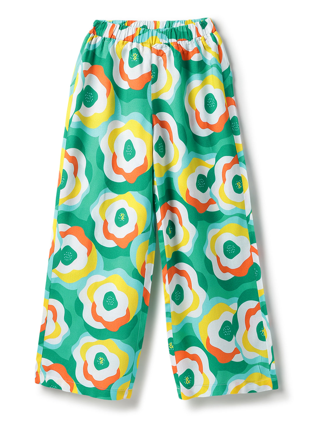Girls Viscose Green Printed Top & Pant Co-Ord Set