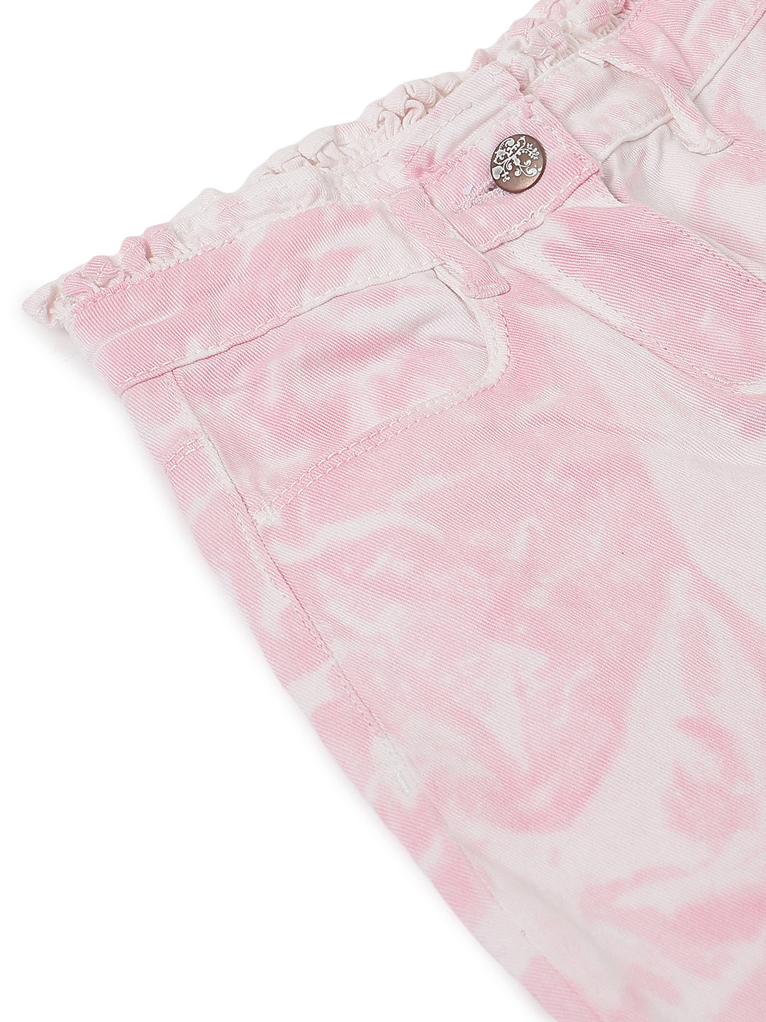 Girls Pink Tie & Dye Cotton Jeans