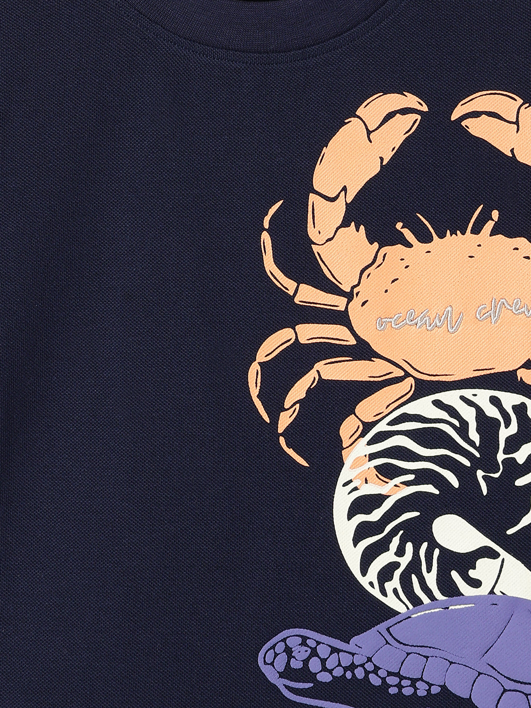 Boys Cotton Navy Blue Printed T-Shirt
