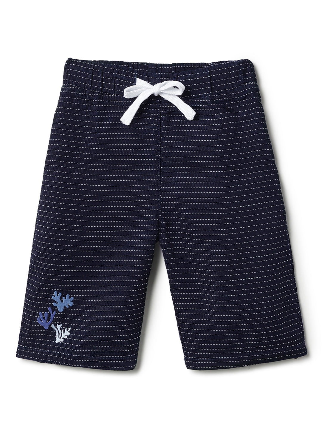 Boys Navy Blue Cotton Striped Shirt & Shorts Set