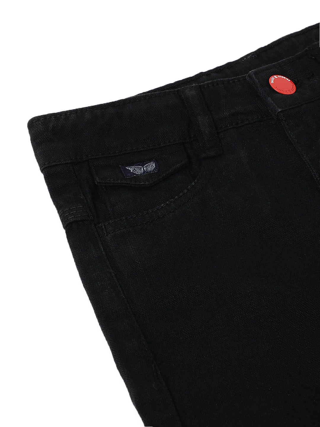 Boys Black Cotton Washed Shorts
