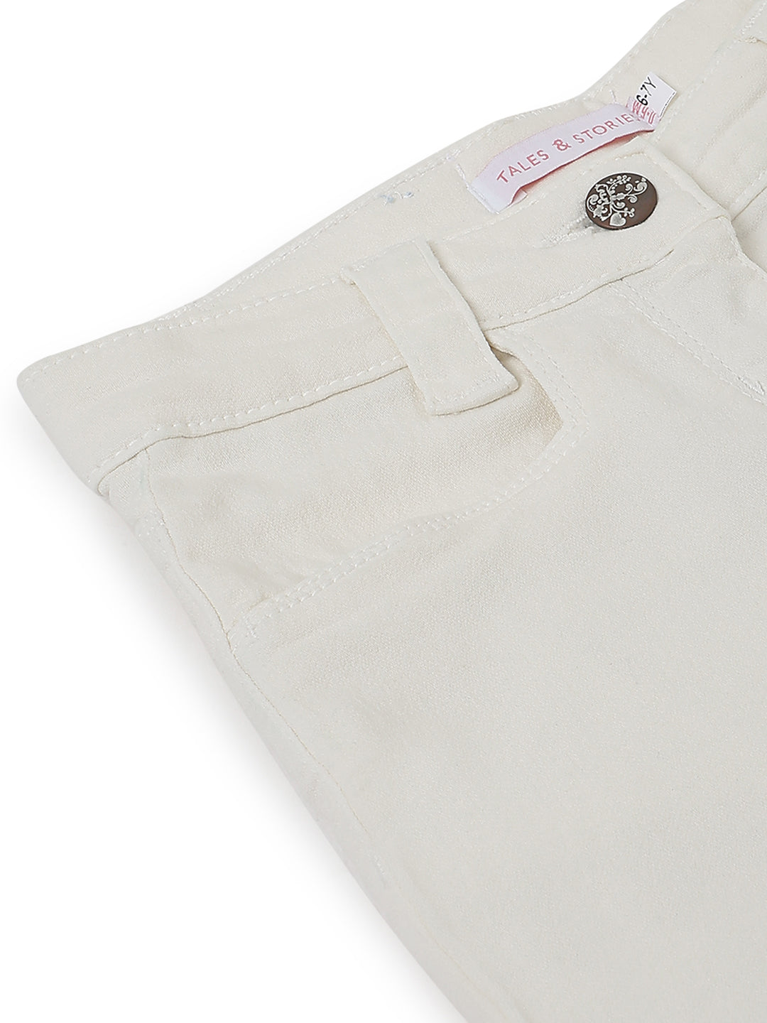 Girls White Solid Cotton Casual Shorts