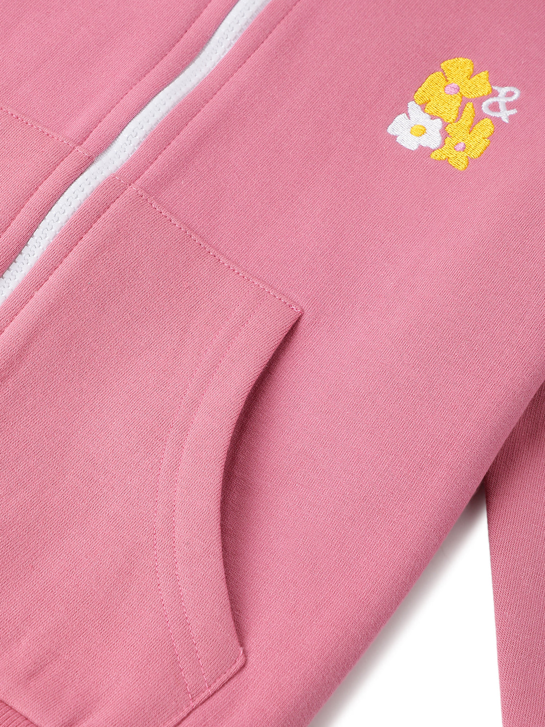 Girls Cotton Poly Solid Pink Hoodie Sweatshirt