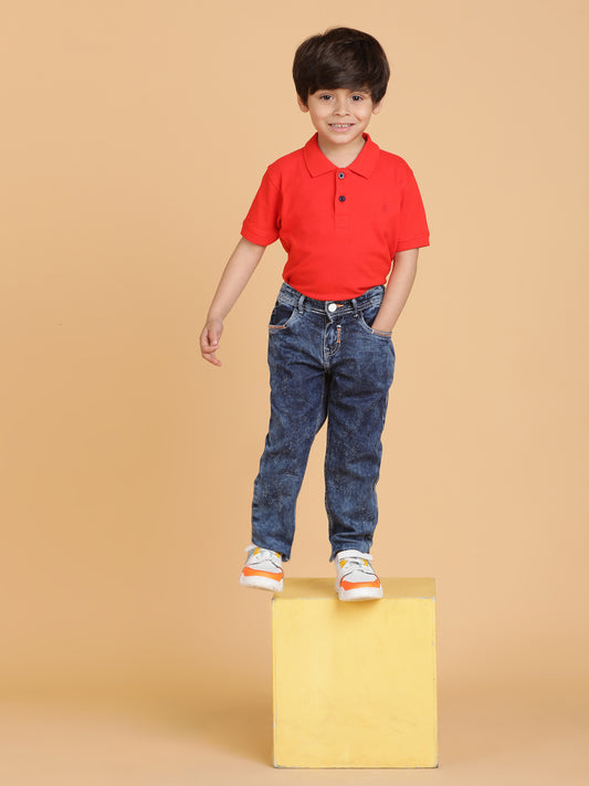 Boys Dark Blue Cotton Washed Jeans