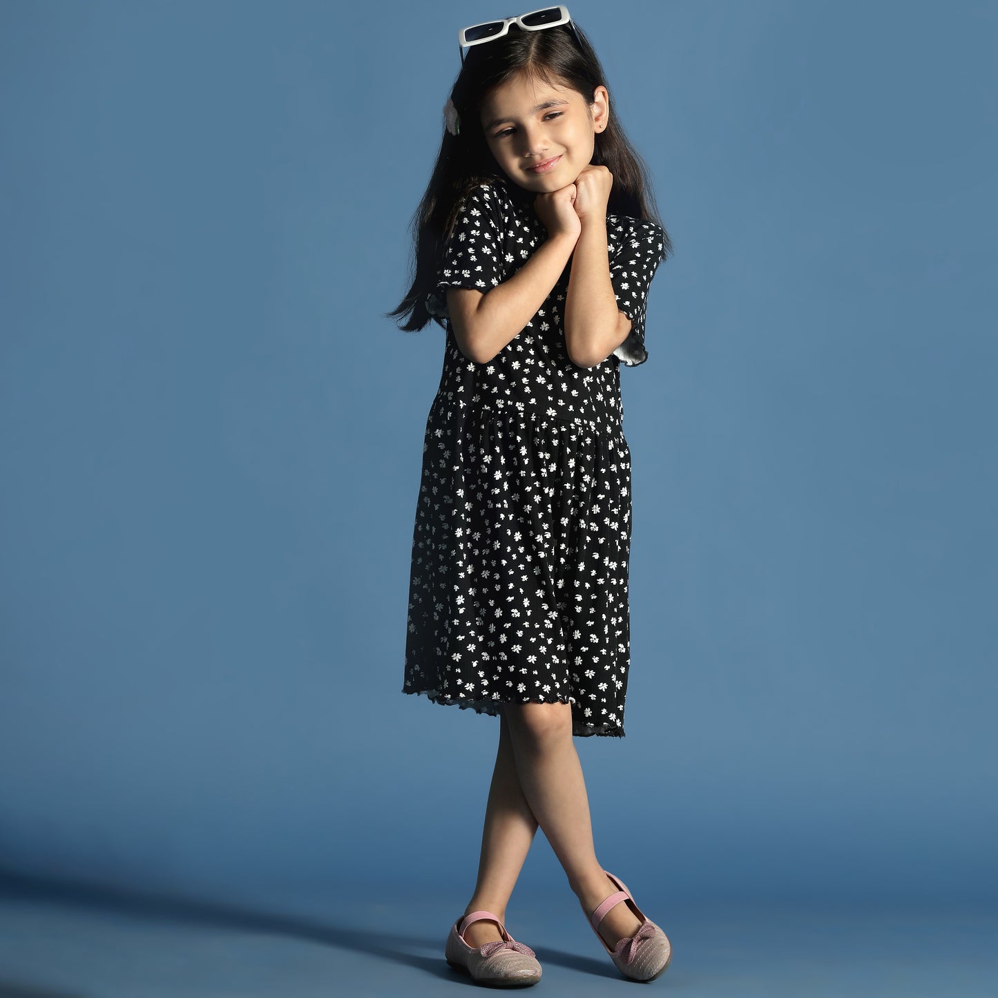 Girls Black Floral A-Line Dress