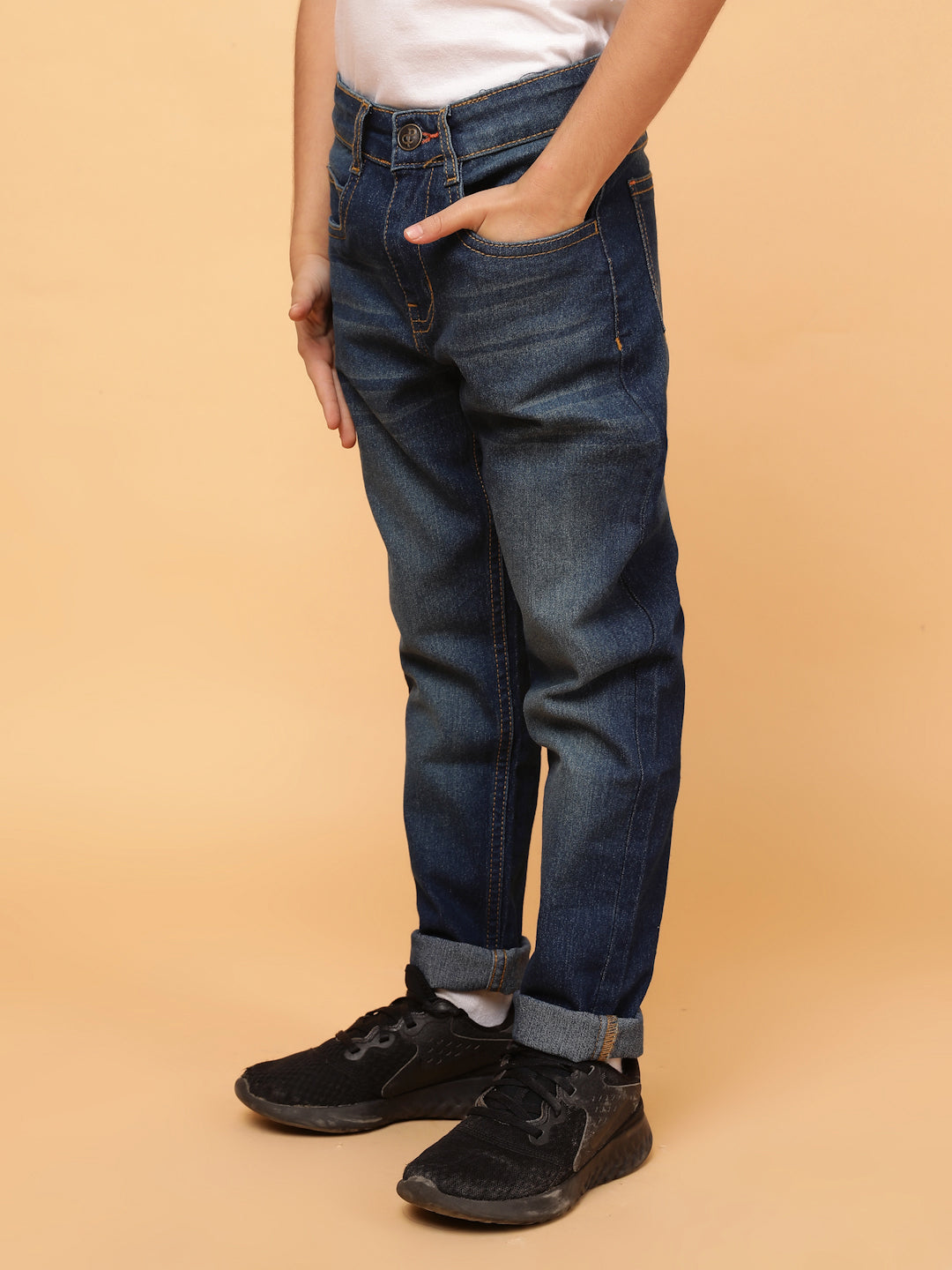 Boys Khakhi Tint Stretchable Denim Jeans