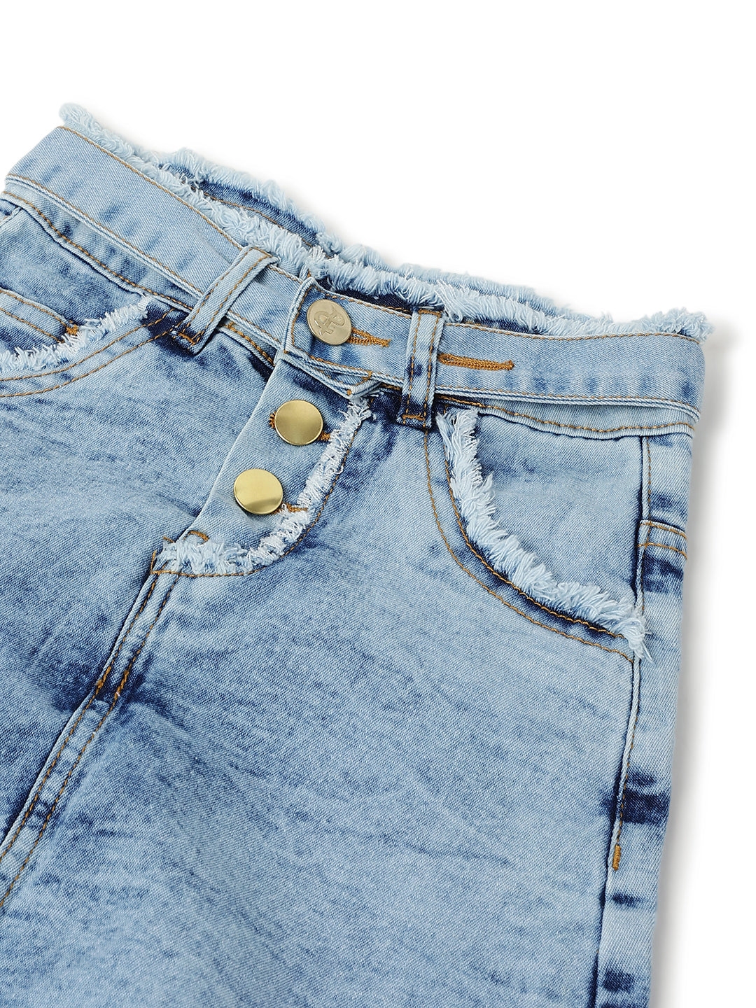 Girls Blue A-Line Lycra Denim Washed Casual Skort