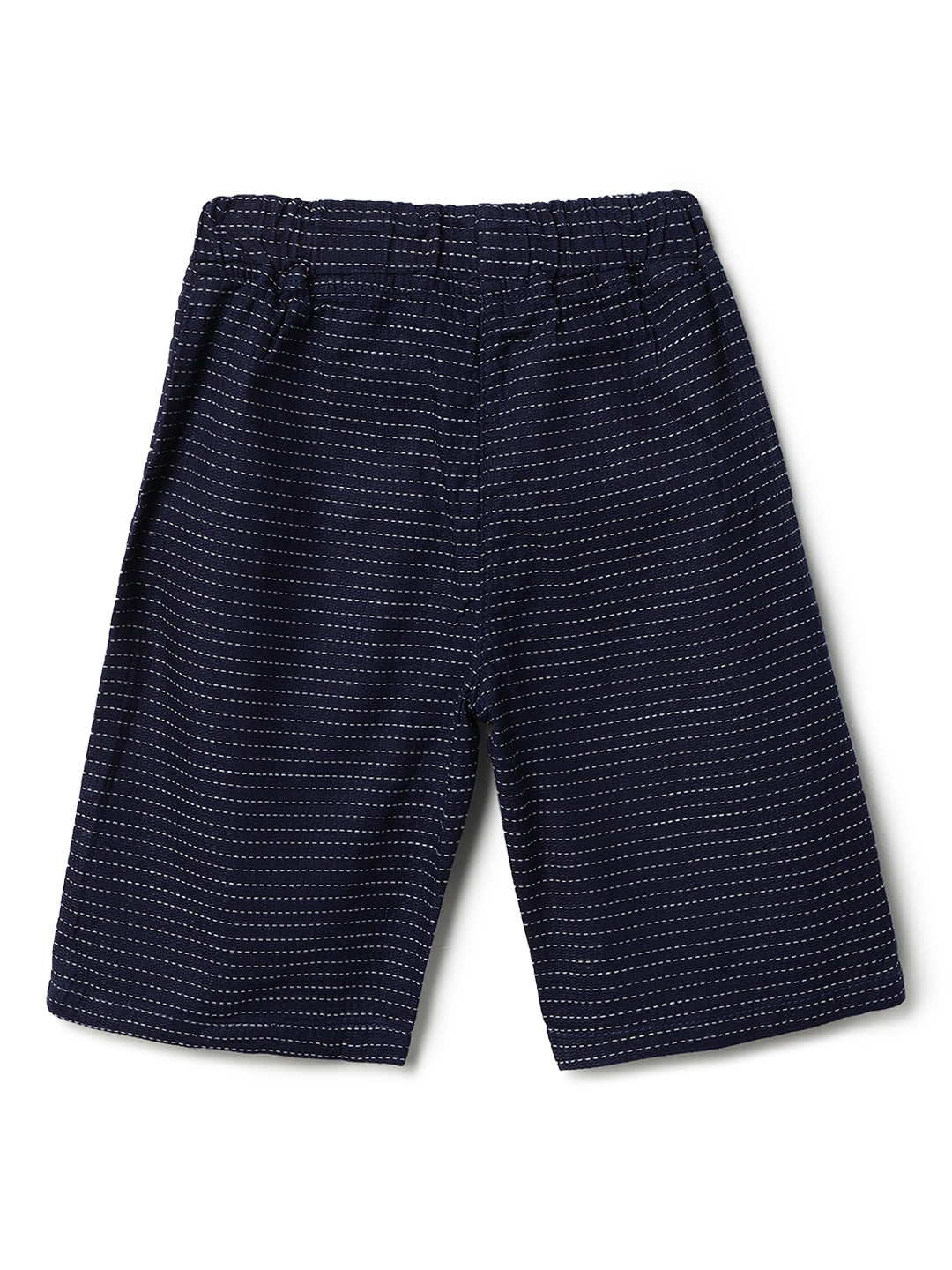 Boys Navy Blue Cotton Striped Shirt & Shorts Set