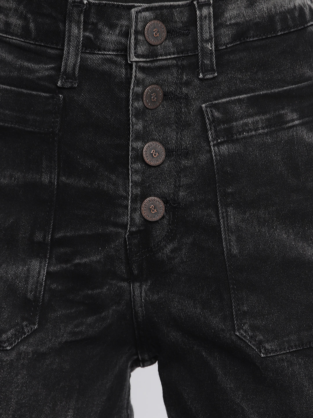Womens Black Denim Wide Leg Stretchable Jeans