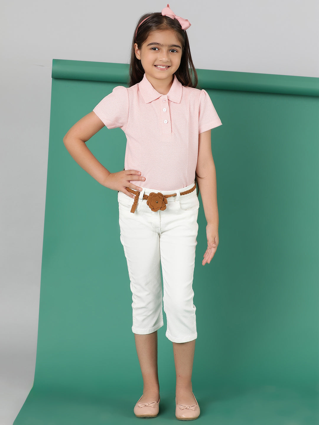 Girls White Washed Lycra Slim Fit Slim Fit Capri
