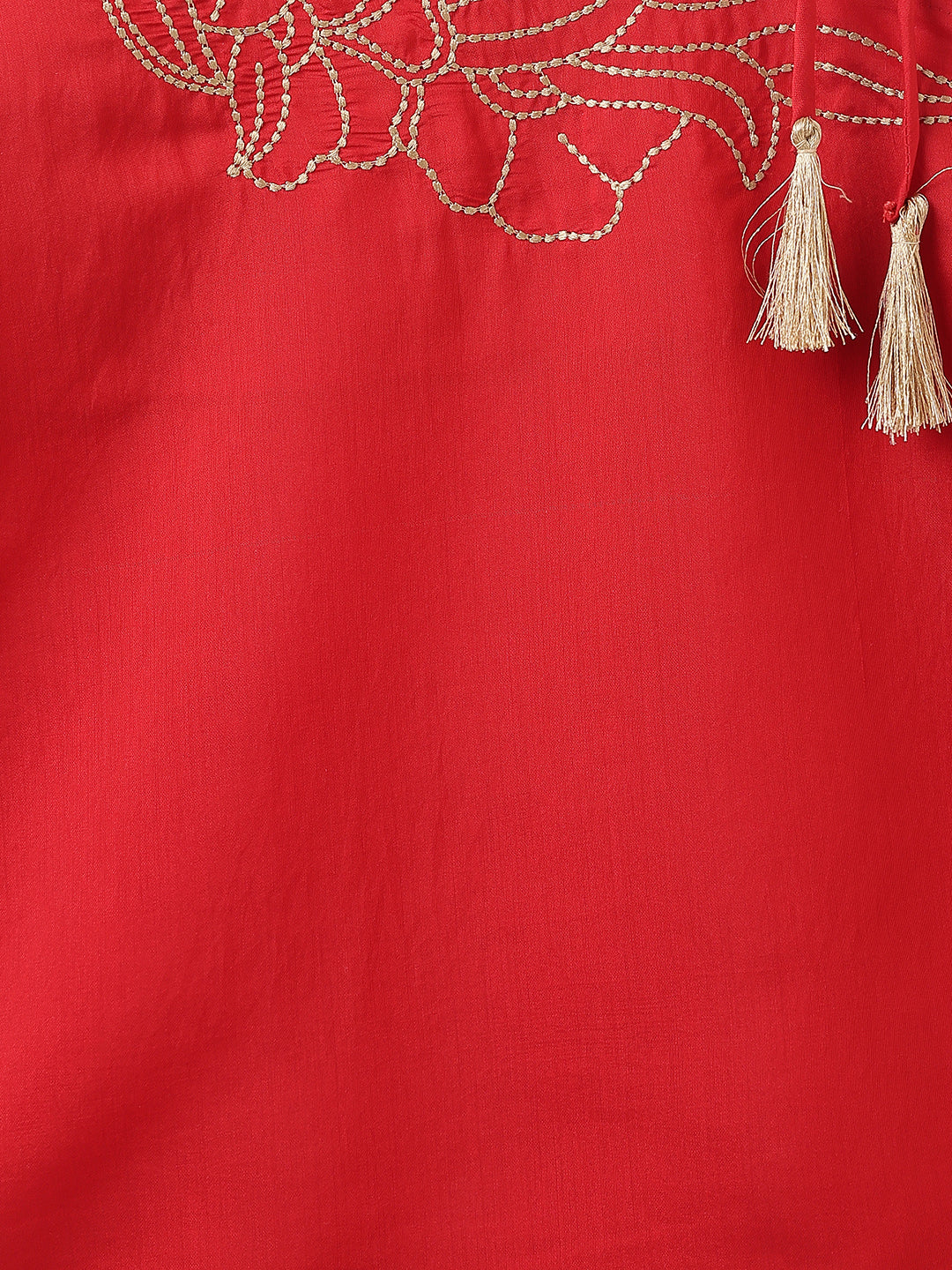 Girls Red Ethnic One Shoulder Top & Pant Set