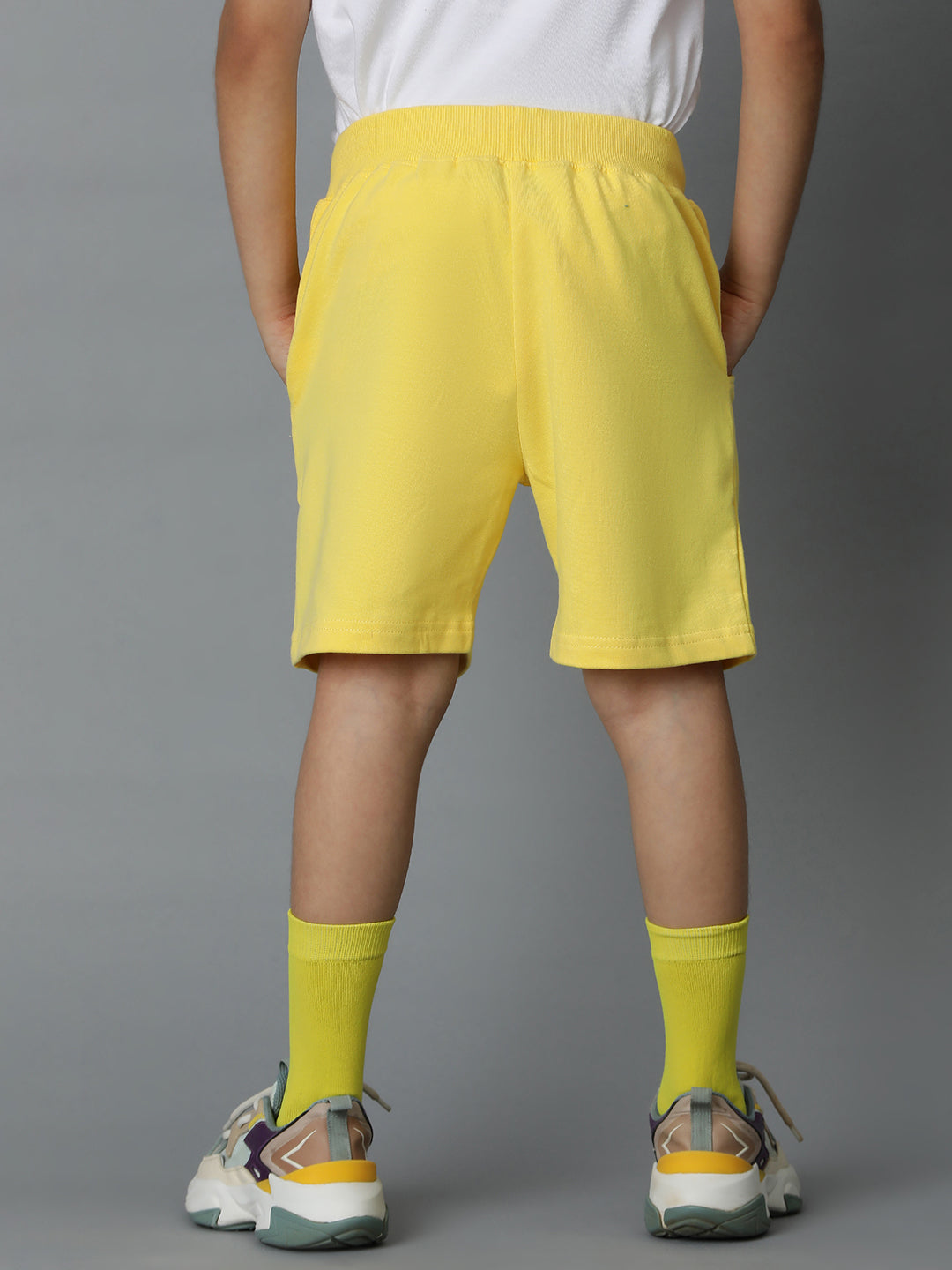 Yellow Printed Cotton Bermuda For Boys