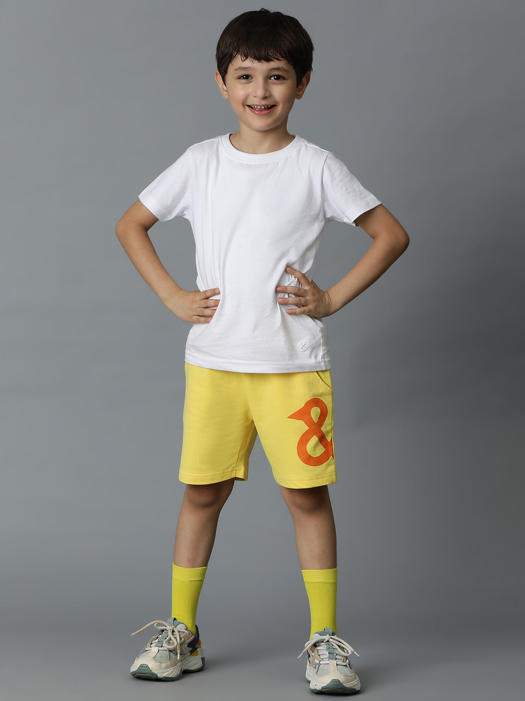 Yellow Printed Cotton Bermuda For Boys