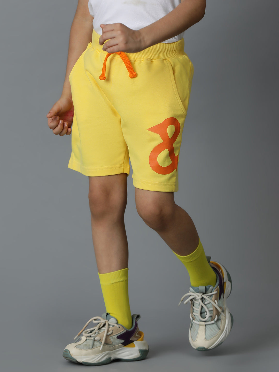 Yellow Printed Cotton Bermuda For Boys