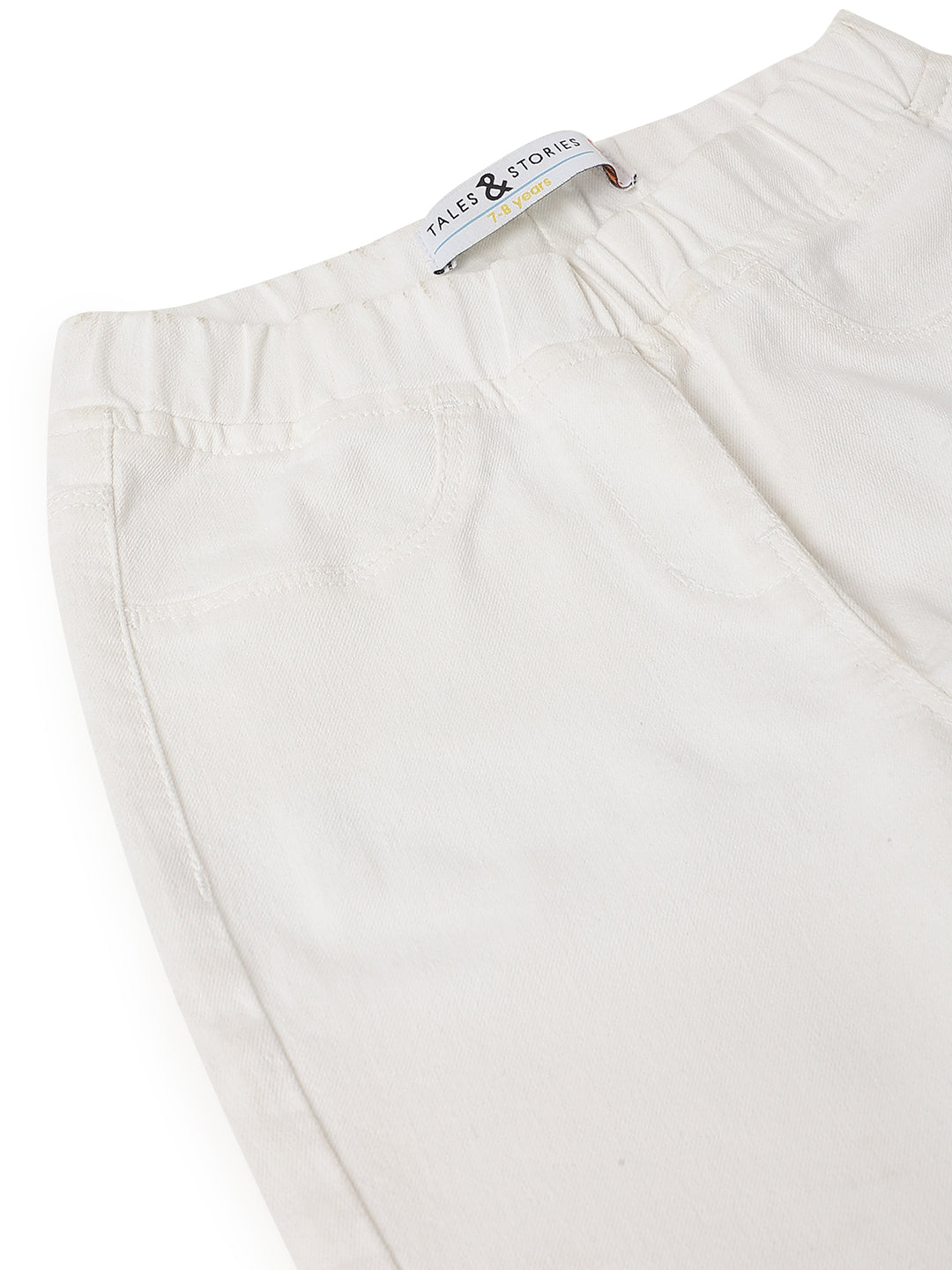 Girls White Cotton Slim Fit Solid Jegging